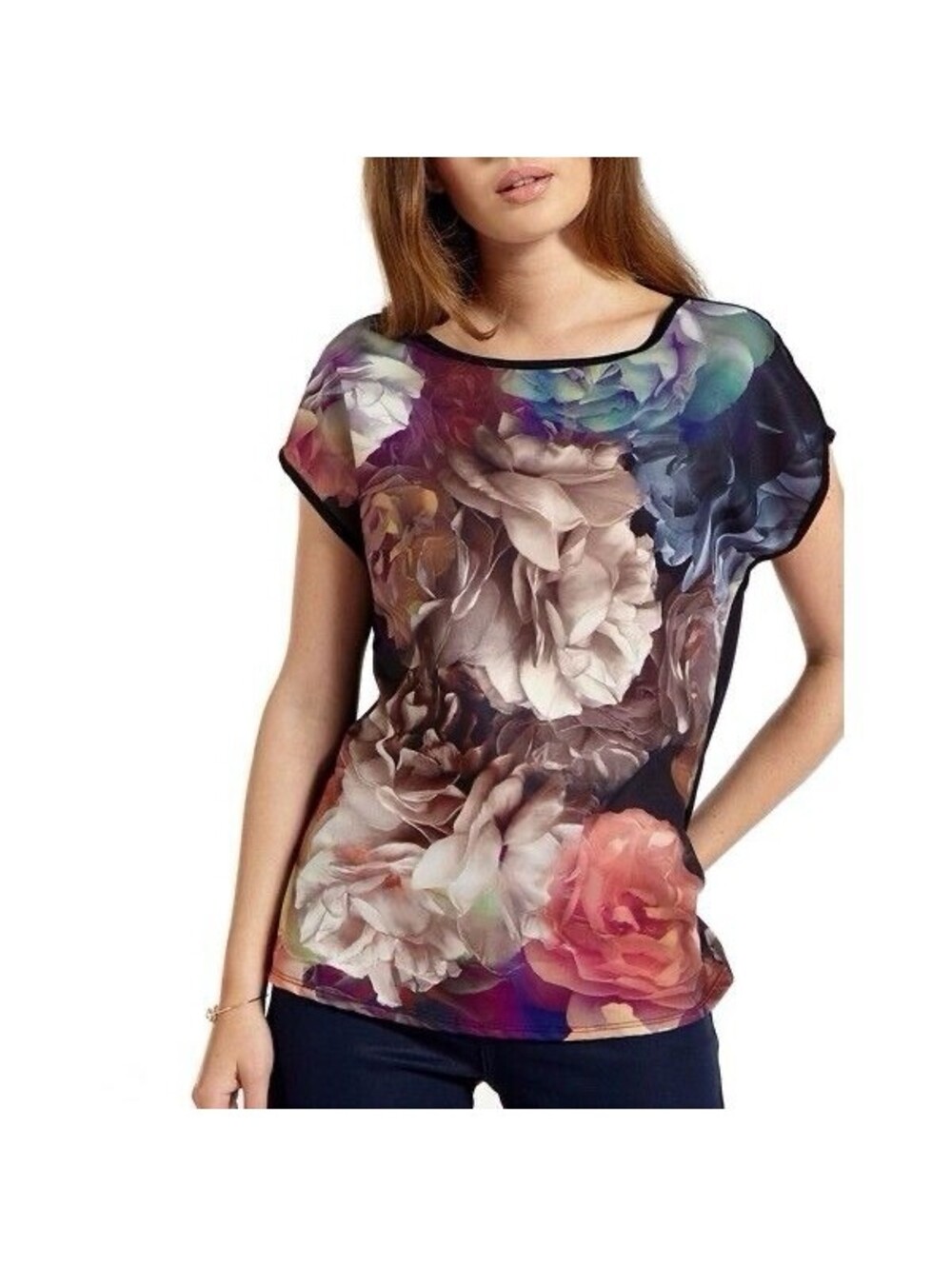 TED BAKER LONDON Rihanna Technicolour Bloom Blouse In Black|Multi-Size 3|US 8
